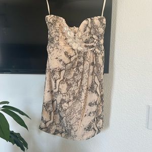 H&M - Strapless Snake Print Mini Dress / Blush, Cream - 4